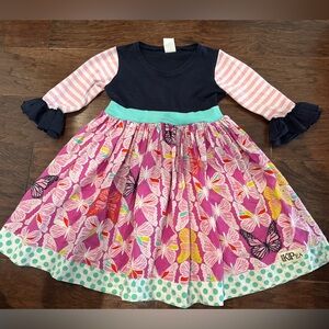 Pink and Navy Butterfly Print Kids Dress